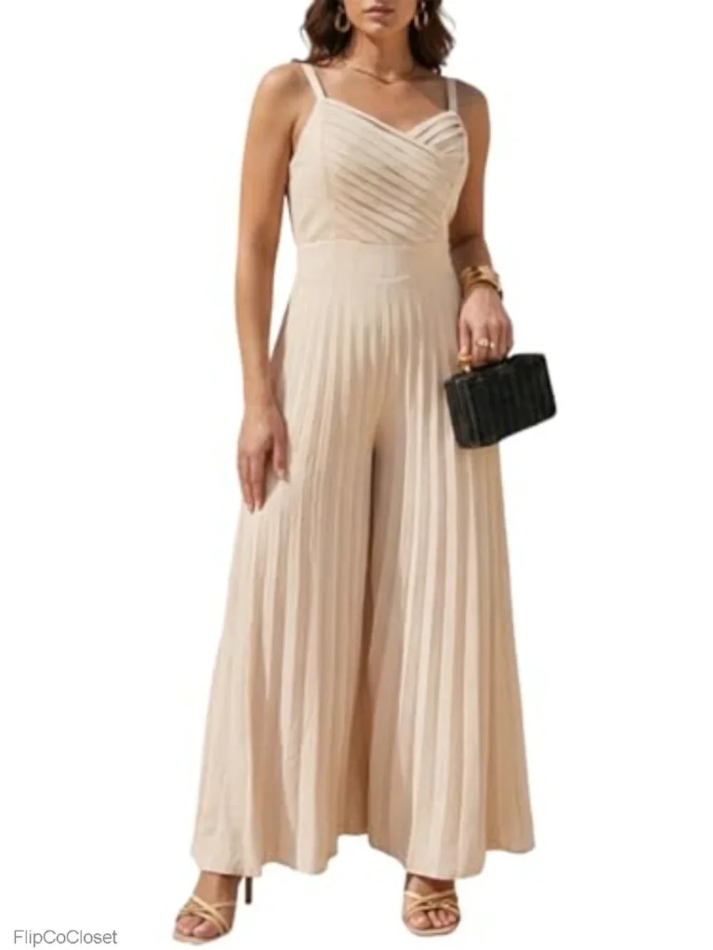 Flowy Pleated Wide Leg Jumpsuit Sleeveless Spaghetti Strap Romper